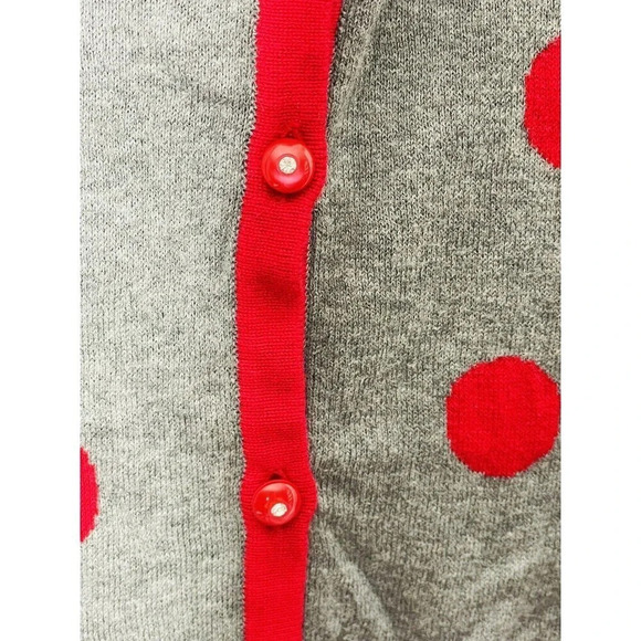 Quacker Factory Fooler Top Large Polka Dot Cardigan Sweater Ornate Buttons Gray - Picture 3 of 10